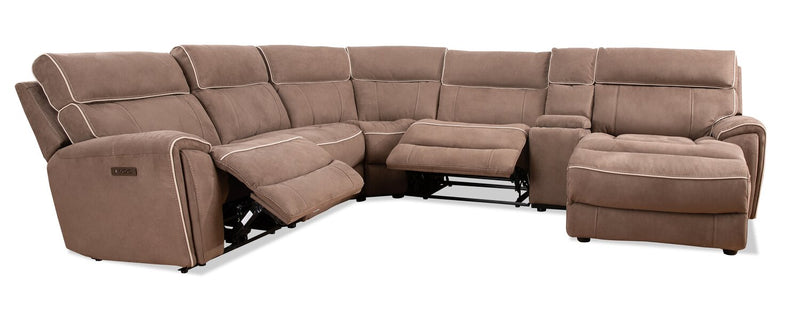 Cindy Crawford Home Newport 6-Piece Right-Facing Faux Suede Power Reclining Sectional with Armless Reclining Chair – Taupe