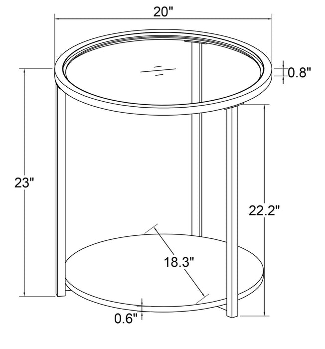 Kendal 20\" Modern Round Glass Top End Table - Black