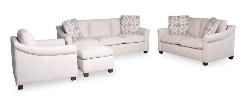 Mallie 60\" Chenille Fabric Loveseat with Rolled Arms and Wood Legs - Shell White