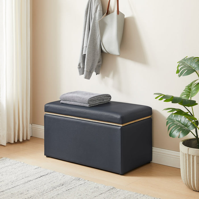 Edmonton 32\" Storage Ottoman - Navy Faux Leather