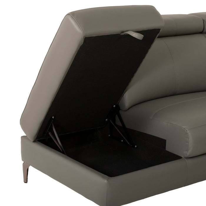Valentino 3-Piece Left-Facing Genuine Leather Power Reclining Sectional with Adjustable Headrests - Grey