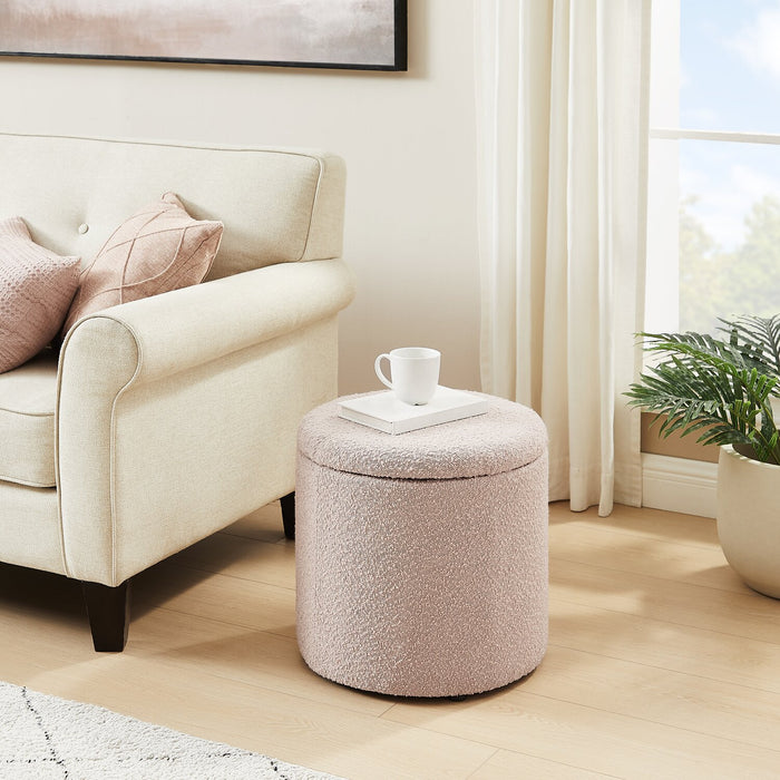 Saskatchewan 14.75\" Round Fabric Storage Ottoman - Pink