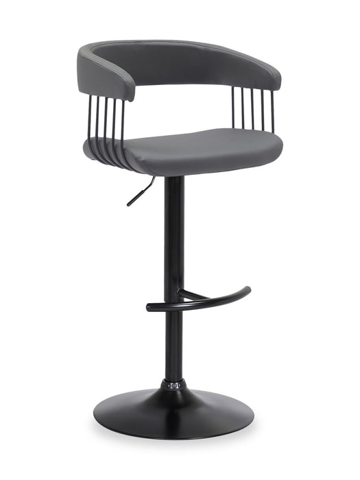 Java Barstool with Swivel & Adjustable Seat, Vegan Leather Fabric, Metal - Grey