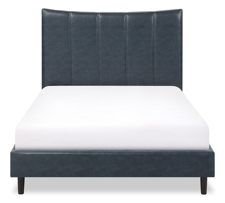 Paseo Platform Bed in Navy Vegan-Leather Fabric - Full Size