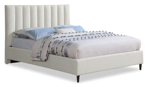 Kort & Co. Rain Upholstered Platform Bed in Taupe Fabric, Tufted - Queen Size