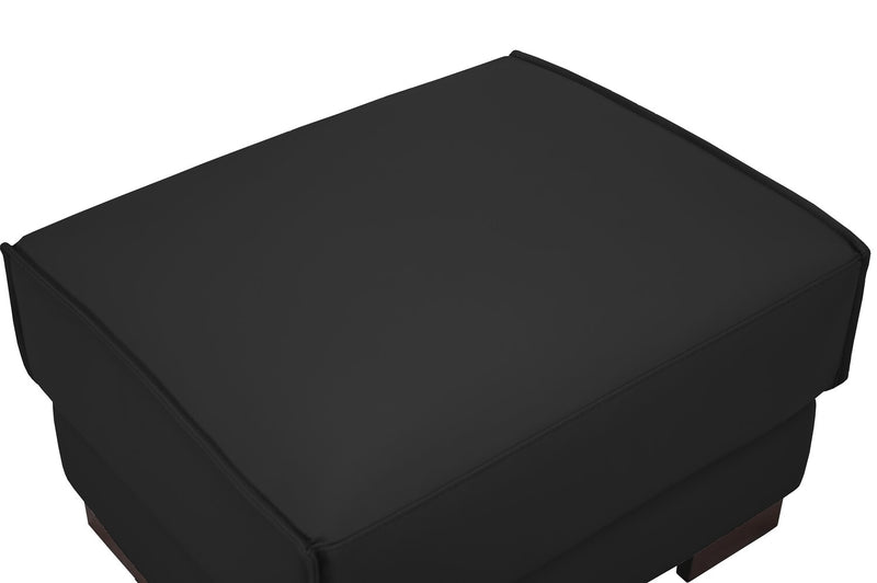 Citadel 28\" Top-Grain Genuine Leather Ottoman with Wood Legs - Black
