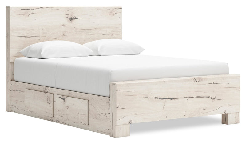 Derekson Storage Bed with 2 Built-In Side Drawers, Rustic White - Queen Size