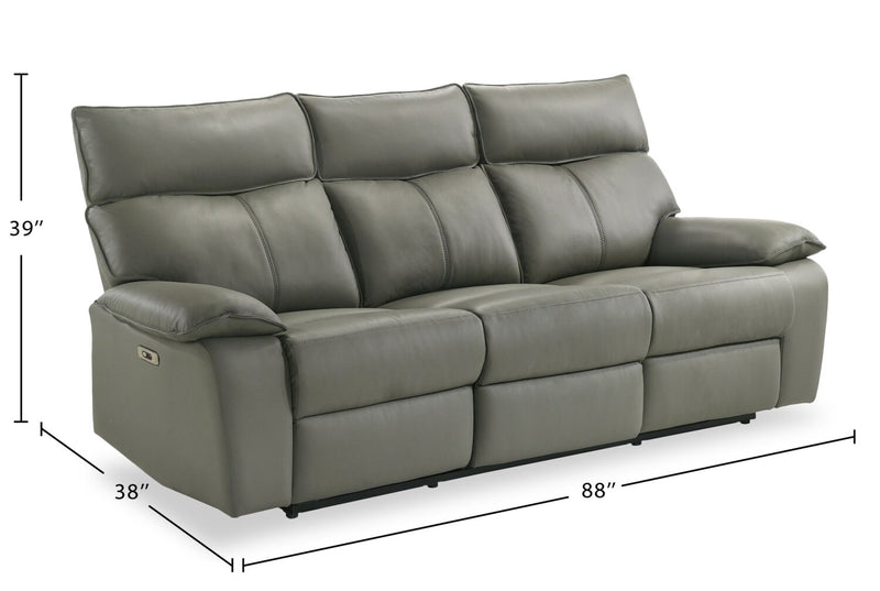 Matteo 88\" Genuine Leather Power Reclining Sofa - Aviarah Grey