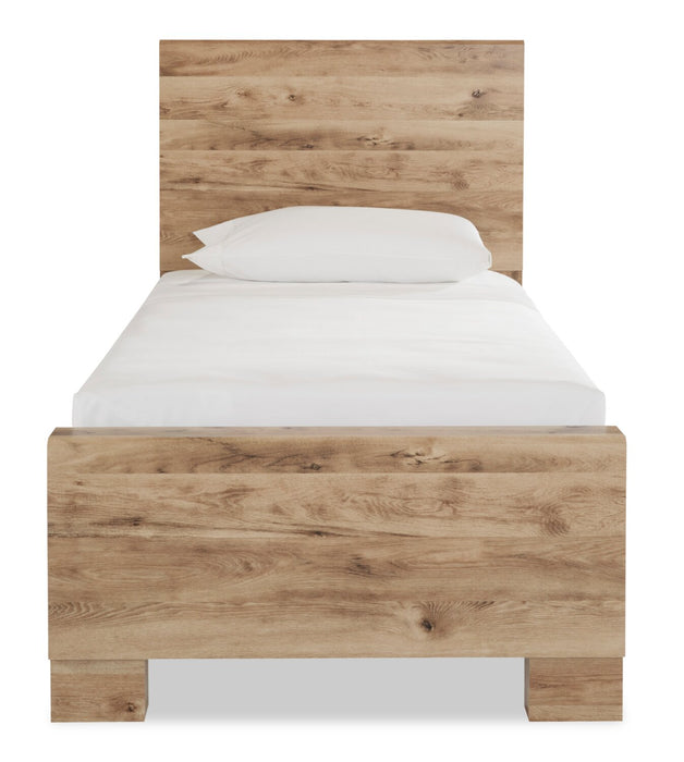 Derekson Panel Bed with Headboard & Frame for Kids, Natural - Twin Size