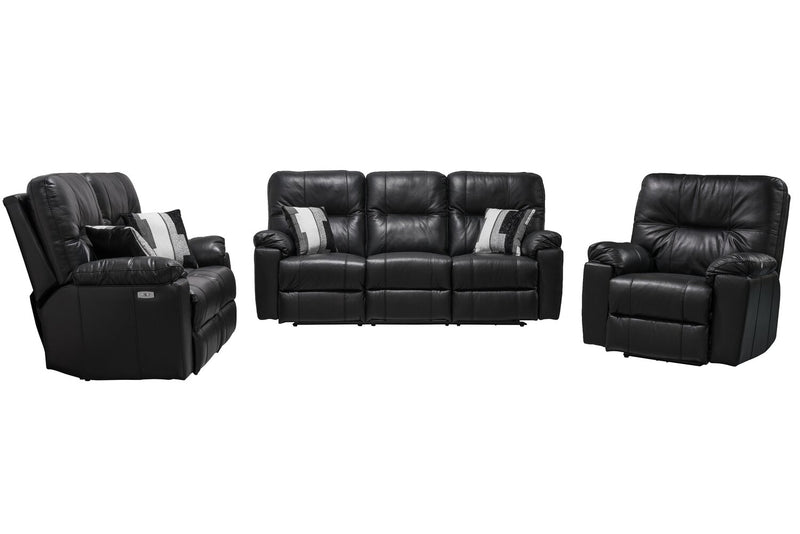 Made in Canada Dawson 64\" Genuine Leather Power Reclining Loveseat with USB Port and Accent Pillows – Black