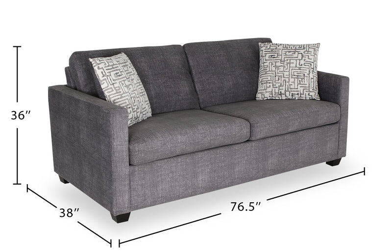 Made in Canada Everlee 76.5\" Microsuede Queen-Size Sofa Bed with Memory Foam and Two Accent Pillows - Grey