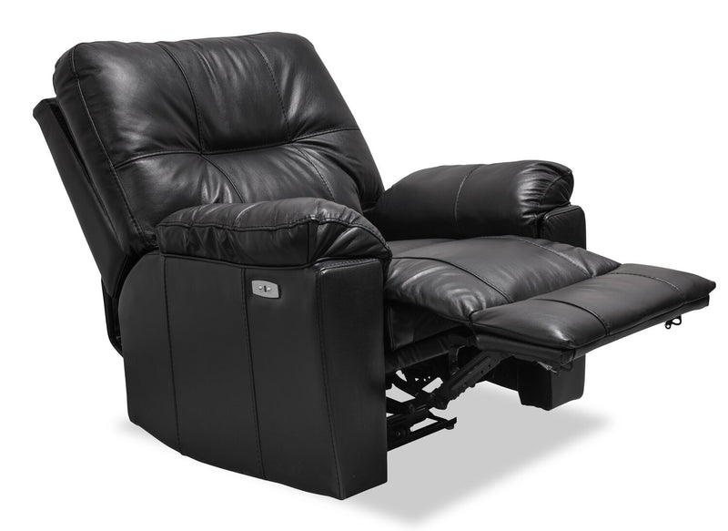 Made in Canada Dawson 40\" Genuine Leather Power Reclining Chair with USB Port - Black