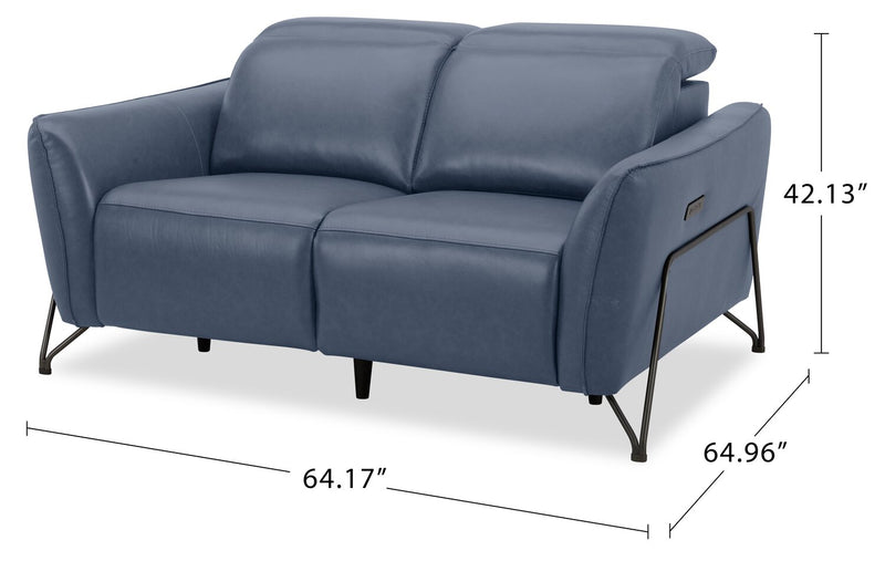 Riviera Top-Grain Genuine Leather Power Reclining Loveseat - Blue