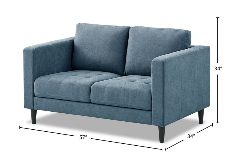 Metro 57\" Fabric Loveseat with Tufted Seat Cushions and Reversible Back Cushions - Denim Blue