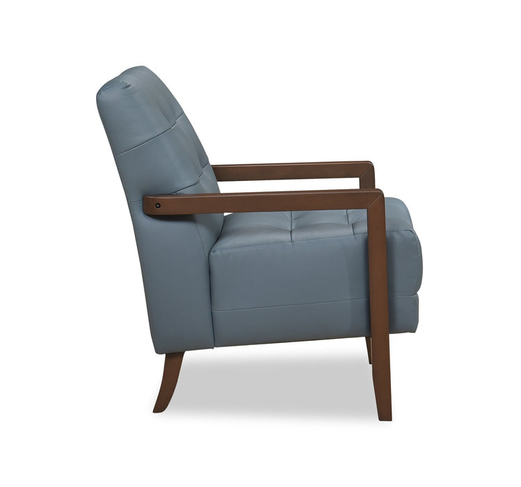 Enzo 26\" Genuine Leather Accent Chair with Biscuit Tufting, Track Arms and Wood Legs - Blue