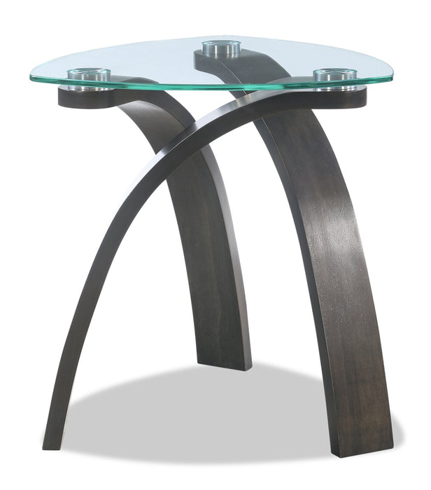 Jorja 23.25\" Modern Glass Top End Table - Brown with Bentwoood Legs