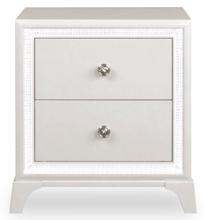 Halo Bedside 2-Drawer Nightstand with LED Light, 21\"W x 24\"H, Glam - White