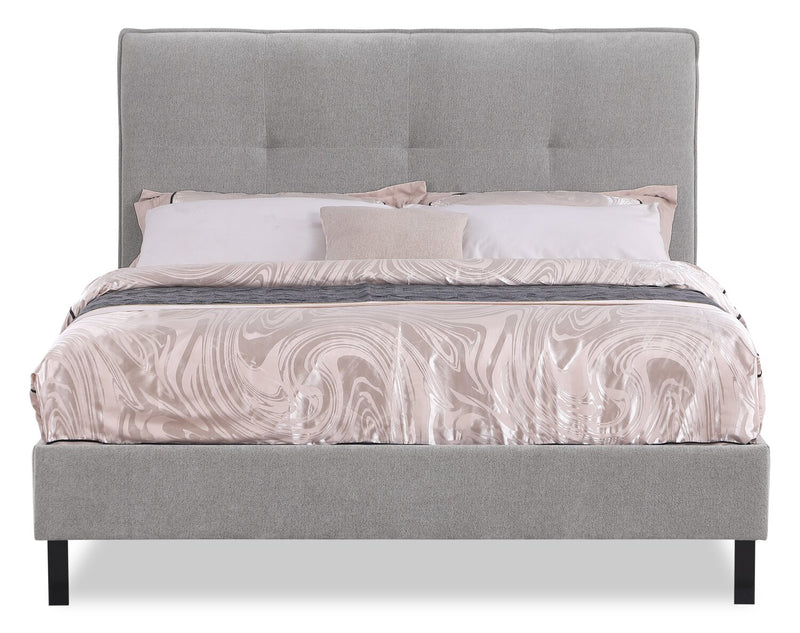 Amos Upholstered Platform Bed Base in Grey Fabric - King Size
