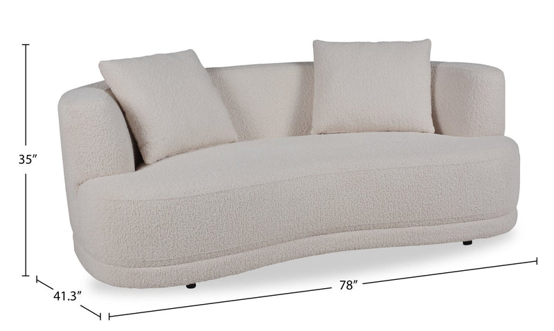 Moon 78\" Fabric Curved Loveseat with Accent Pillows - Wooly Almond White