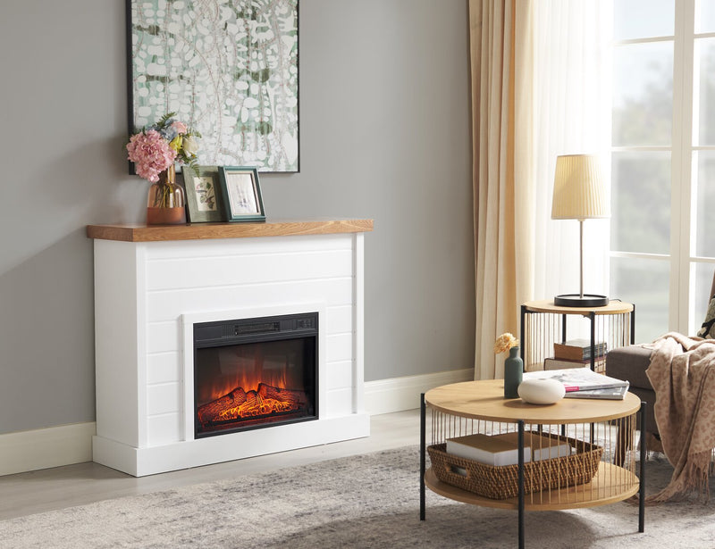 Mehgan 43.8\" Modern Electric Fireplace - White & Brown Two Tone