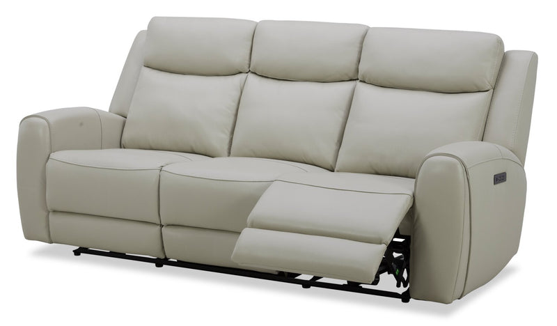 Reign 87\" Top-Grain Genuine Leather Power Reclining Sofa with USB Ports - Deltona Moonshine Taupe