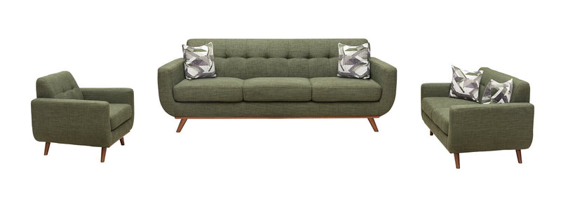 Kort & Co. Freeman 63\" Linen-Look Fabric Loveseat with Wood Legs and Tufted Back Cushions - Avocado Green
