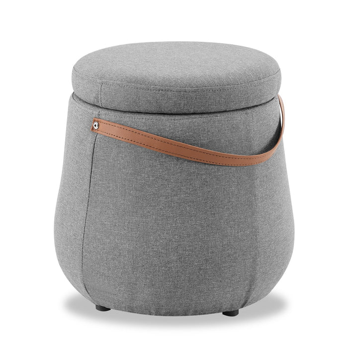 Vancouver 18\" Round Fabric Storage Ottoman with Handle - Grey