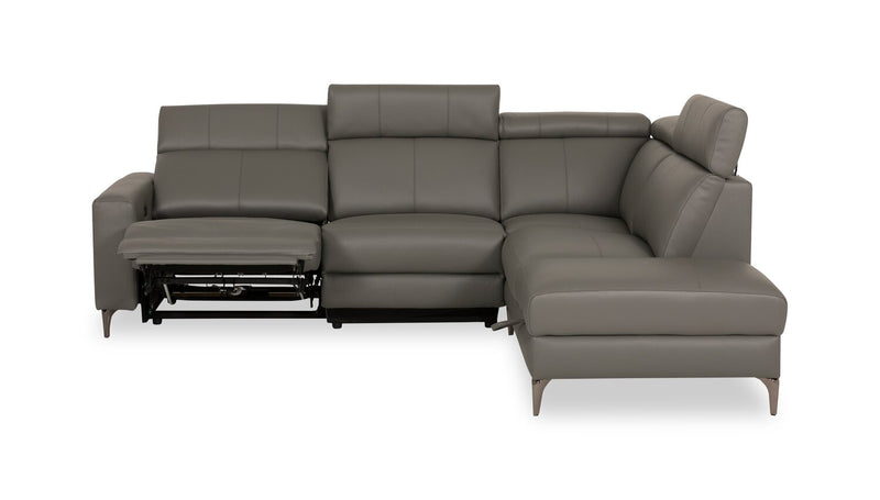 Valentino 3-Piece Right-Facing Genuine Leather Power Reclining Sectional with Adjustable Headrests - Grey