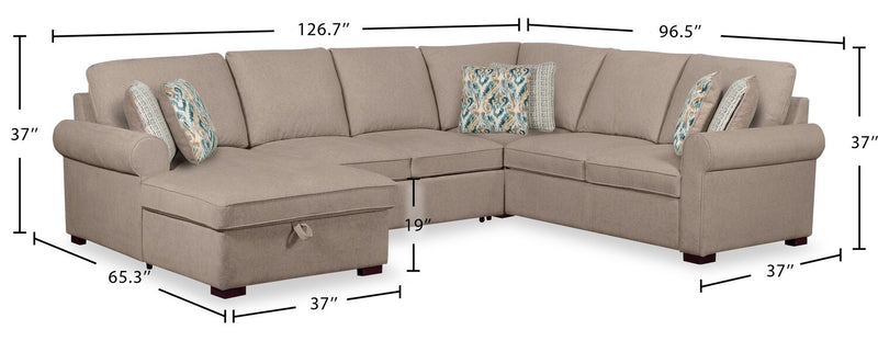 Scott Living Haven 4-Piece Left-Facing Chenille Fabric Sleeper Sectional with Storage Chaise - Taupe
