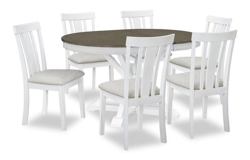 Brook 7pc Dining Set with Table & 6 Chairs, 42-54\"W Extension, Round - White/Brown
