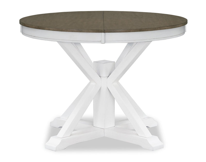 Brook Dining Table with 42-54\"W Extension, Round - White/Brown