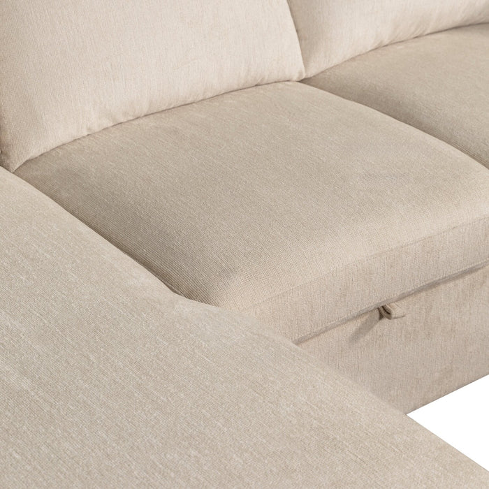 Envy 2-Piece Left-Facing Chenille Fabric Sleeper Sectional with Storage Chaise - Almond Beige