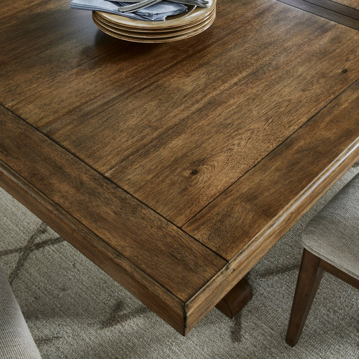 Clara Dining Table with 68-86\"W Extension, Trestle Base - Brown