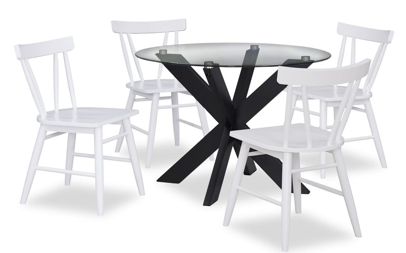 Remi Dining Table with Glass Top & Wood Geometric Base, 42\"W Round - Black