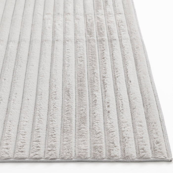 Faux Fur Channel Light Grey Area Rug with Memory Foam Backing - 7' x 10'