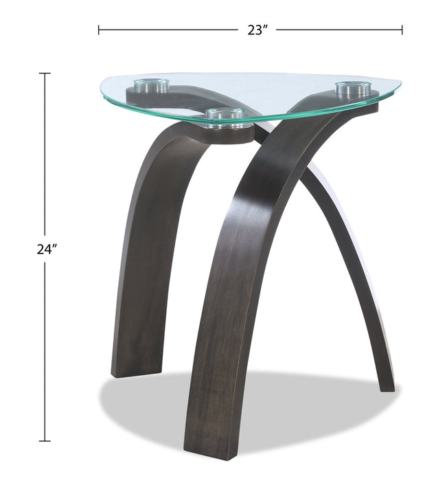 Jorja 23.25\" Modern Glass Top End Table - Brown with Bentwoood Legs