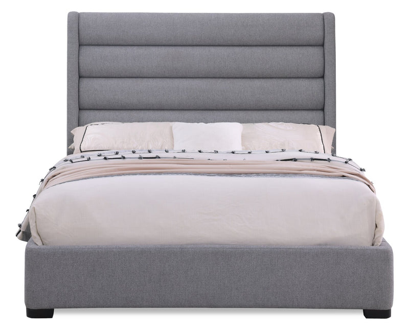 Jade Upholstered Platform Bed with USB Ports in Grey Fabric - Queen Size