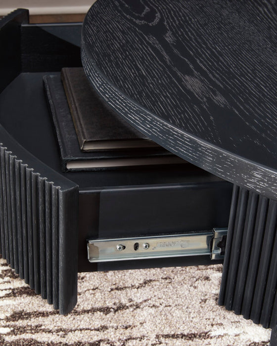 Sanford 42” Contemporary Round Solid Wood Coffee Table with Storage - Black