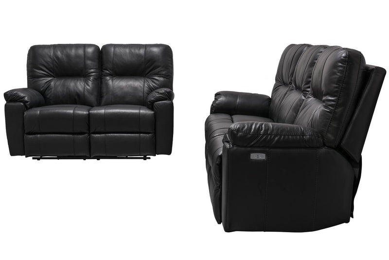 Made in Canada Dawson 87\" Genuine Leather Power Reclining Sofa with USB Port and Accent Pillows - Black