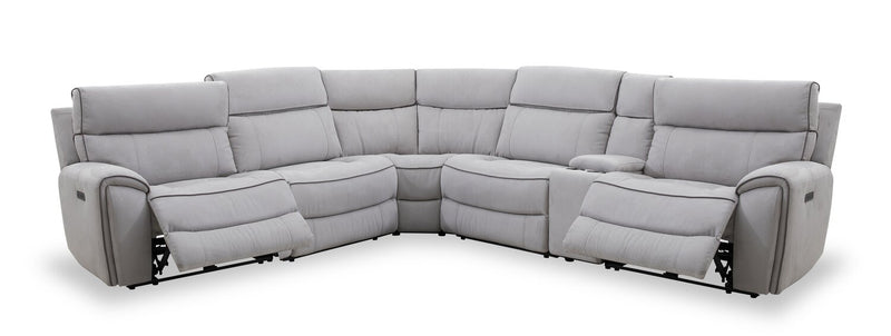 Cindy Crawford Home Newport 6-Piece Faux Suede Power Reclining Sectional with Armless Reclining Chair - Grey