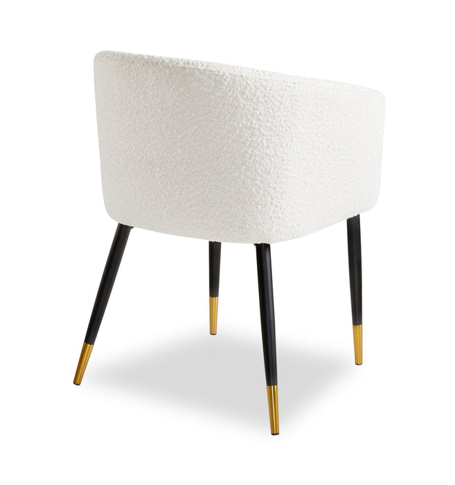 Gem Dining Chair with Boucle Fabric & Gold Accent, Metal - White