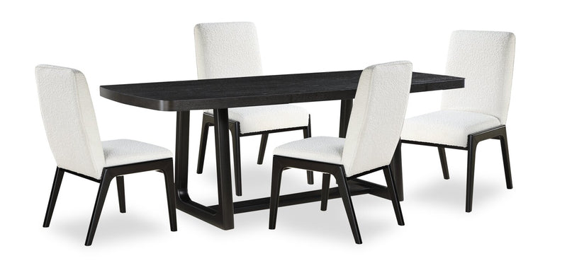 Alma 5pc Dining Set with Table & 4 Chairs, Trestle Base, 86\"W - Charcoal Black & White
