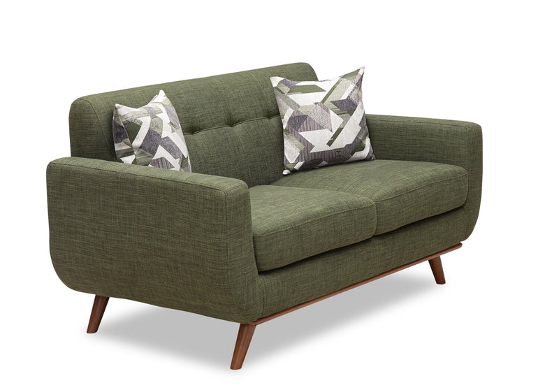 Kort & Co. Freeman 63\" Linen-Look Fabric Loveseat with Wood Legs and Tufted Back Cushions - Avocado Green