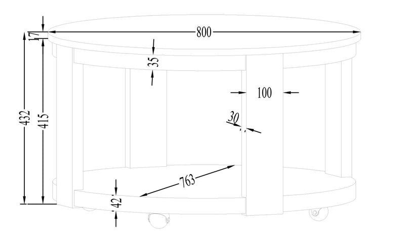 Declan 31.5\" Modern Round Coffee Table with Shelf & Casters - Black