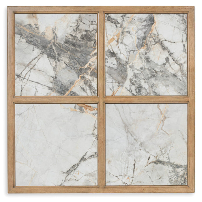 Marina 48” Contemporary Coffee Table with Stone Tiles, Shelf and Casters - Natural