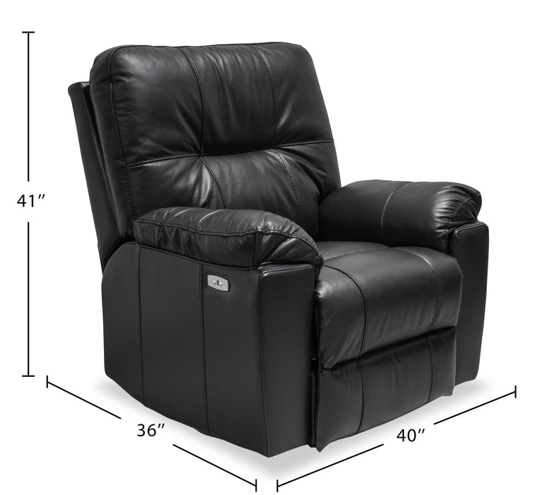 Made in Canada Dawson 40\" Genuine Leather Power Reclining Chair with USB Port - Black