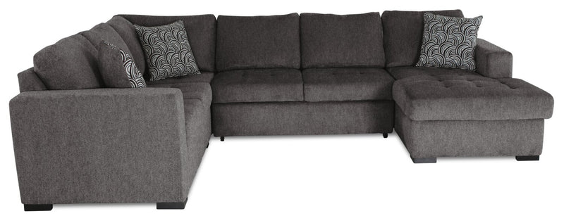 Made in Canada Legend 4-Piece Right-Facing Chenille Fabric Sleeper Sectional with Storage Chaise - Pewter Brown
