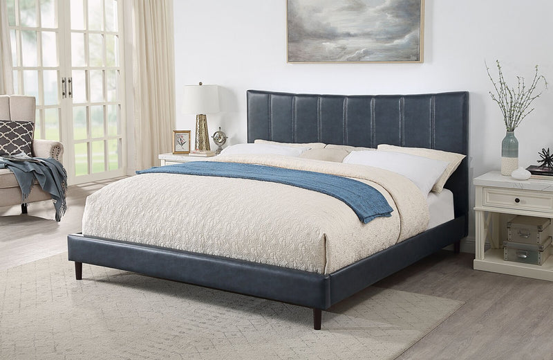 Paseo Platform Bed in Navy Vegan-Leather Fabric - King Size