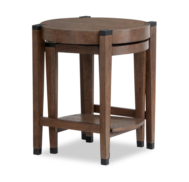 Gordon 22” 2-Piece Round Solid Wood Nesting Accent Table - Brown
