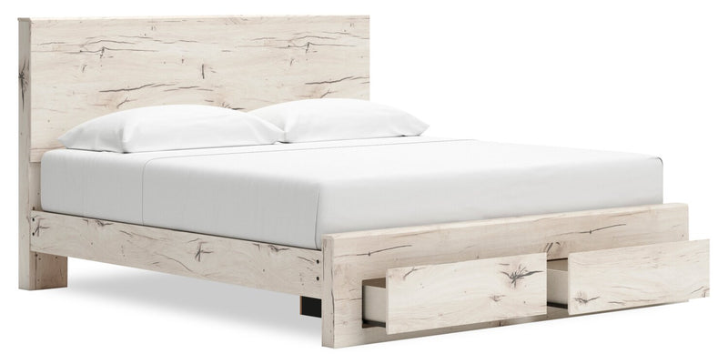 Derekson Storage Bed with 2 Built-In Footboard Drawers, Rustic White - King Size